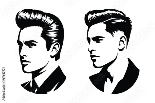 Classic men portraits vector illustration with pompadour hairstyles