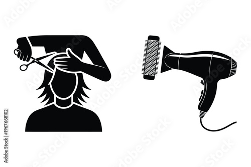 Hairdressing service with scissors and hairdryer icons