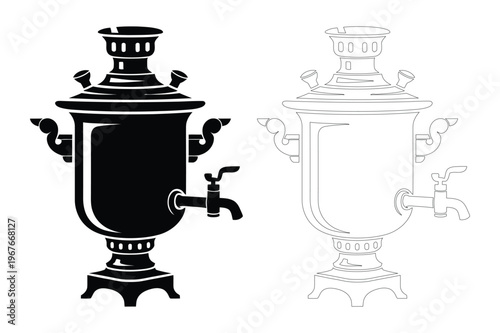 Traditional russian samovar kettle icons