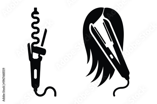 Hair styling tools: curling iron and hair straightener icons