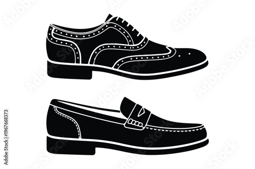 Men's dress shoes oxford and loafer footwear icons
