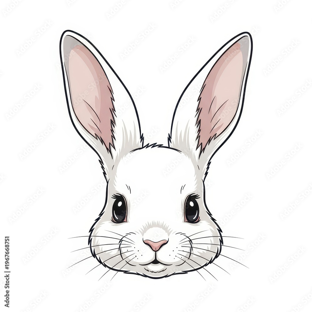 Fototapeta premium Cute white rabbit portrait shows the front view of a friendly bunny head.