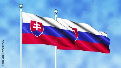 Slovakia National Flag Waving on Flagpole, Seamless Loop, Realistic 3D Animation