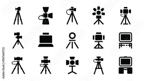Digital creator toolkit silhouette icons set for graphic design and multimedia production