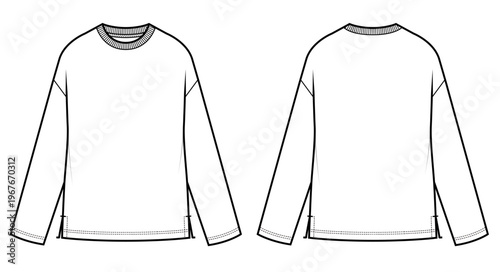 Long Sleeve T-Shirt Fashion Flat (Front & Back)
