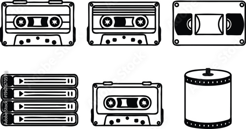Collection of various old audio and video tape formats and cds for music and movie storage and playback  obsolete technology