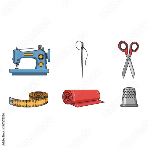 Colorful sewing tools icon collection - tailoring craft supplies vector