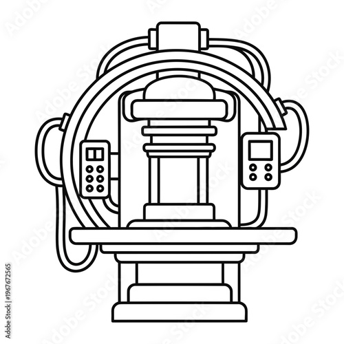 Line art illustration of futuristic medical scanner device with sci fi