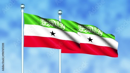 Somaliland National Flag Waving on Flagpole, Seamless Loop, Realistic 3D Animation