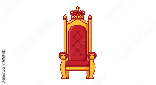 Golden throne chair with red upholstery.
