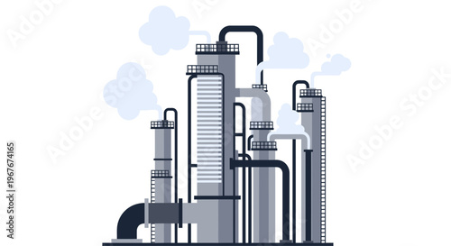 Industrial factory with pipes and smokestacks.