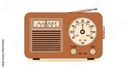Vintage brown old radio receiver device.