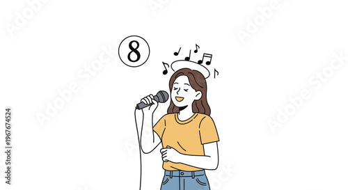 Woman singing into a microphone.