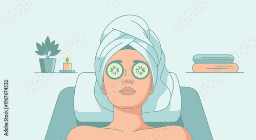 Woman with cucumber slices on eyes.