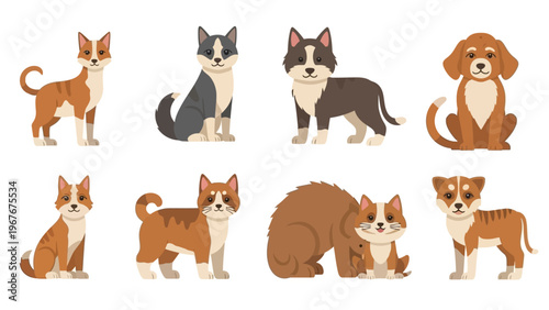 Collection of Cute and Diverse Cartoon Dogs and Cats Illustration for Pet Enthusiasts