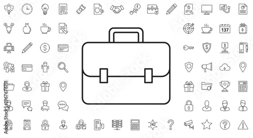 Simple line art briefcase icon design.