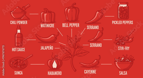 Variety of hot chili peppers.