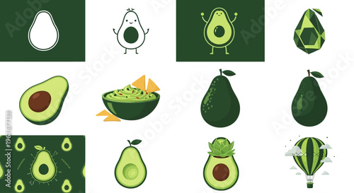 Avocado Fruit Various Illustrations Cutouts.