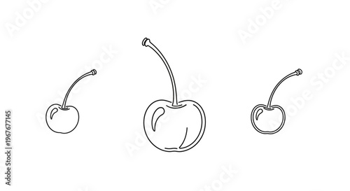 Three Cherries with Stems Attached Sideways.