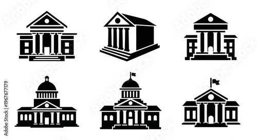 Government, Justice, Bank, and University Building Glyph Icons Set