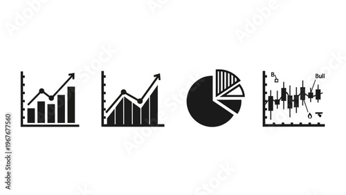 Financial and Data Analysis Icons Representing Growth Trends and Market Insights