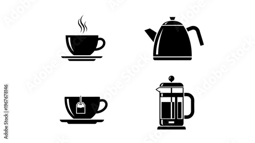 Minimalist Coffee and Tea Maker Icons Collection for Kitchen and Beverage Concepts