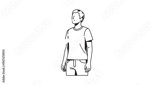 Minimalist Line Drawing of a Young Man Standing in Casual Clothing.