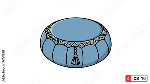 Stylish Blue Ottoman with Decorative Tassels and Ornamental Designs Perfect for Home Decor