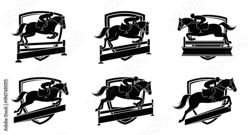 Equestrian Horse Show Jumping Silhouette Emblem Icon