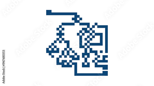 Abstract Pixelated Blue Geometric Design on a White Background, Minimalist Digital Art