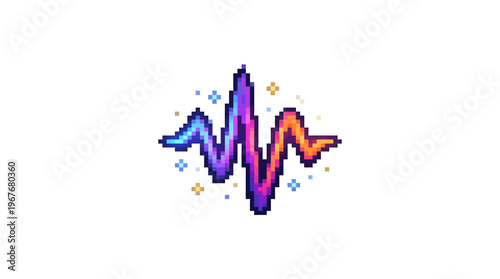 Colorful Pixel Art Sound Wave Icon with Sparkles and Glow Effect, Representing Audio and Music Vibes