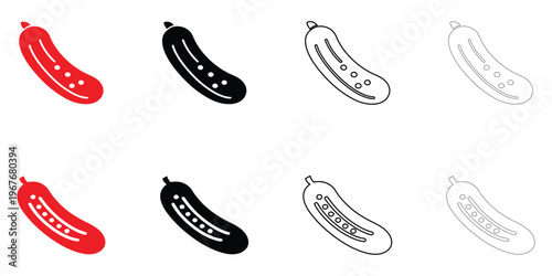Cucumber icon vector set, cucumber food and drinks vegetable vector, silhouette and line art illustration