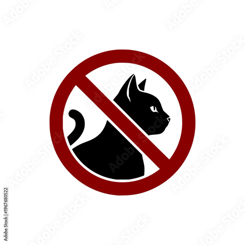 Cat Forbidden Sign Symbol for No Domestic Animals or Pets black and red color
