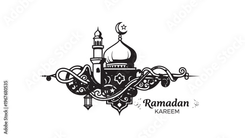 Elegant Islamic Mosque with Minarets and Dome for Religious and Cultural Themes.