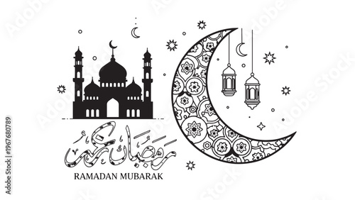Elegant Islamic Mosque and Crescent Moon Design for Ramadan Celebration.