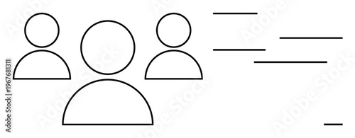 Teamwork, communication, collaboration, networking, organizational structure, information flow. Three outline figures with connecting lines. Teamwork and communication concepts visually