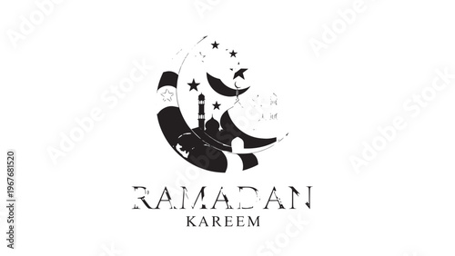 Festive Ramadan Kareem Greeting Card with Crescent Moon and Stars Design.