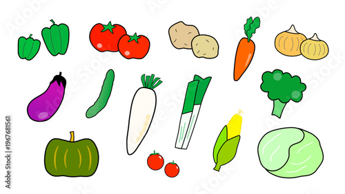 A set of colorful vegetable illustrations