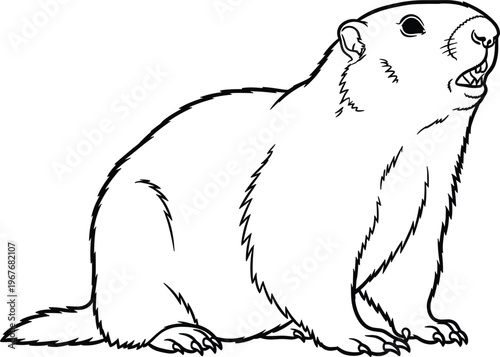 Line Art of a Groundhog in a Forest Setting, Detailed Wild Animal Illustration