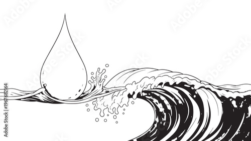 Close-up of a water droplet falling into a body of water creating ripples and splash effects.