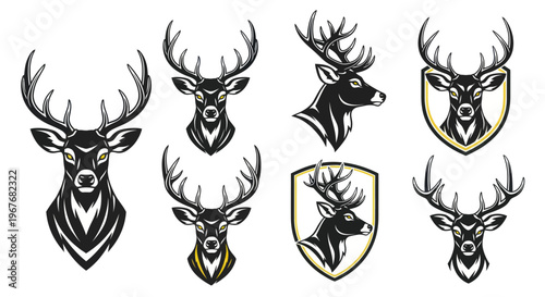 Bold Black and Gold Stylized Deer Stag Head Emblem Vector Art for Wildlife Hunting Logos