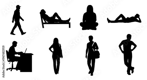 People Silhouettes Vector Collection: Diverse Lifestyle Activities and Poses on White