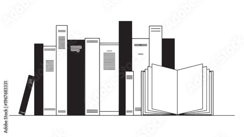 Collection of Books and Documents Arranged on a Shelf in a Library Setting.