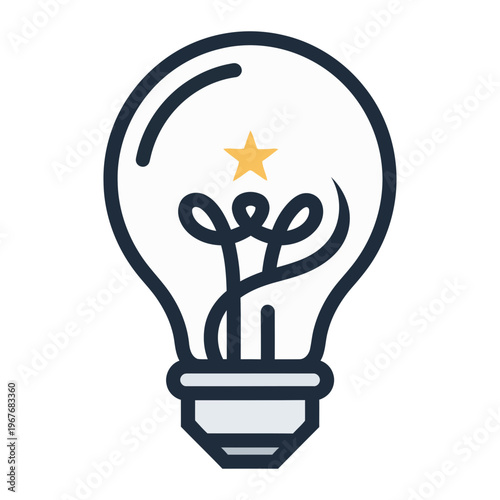 Stylized light bulb with golden star innovation icon for excellence and ideas