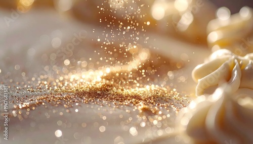 Golden Glitter Sparkle Background with Bokeh Lights.