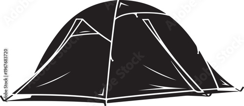 Black Tent Illustration on White Background for Outdoor Camping Adventures
