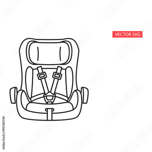 Baby car seat safety vector line illustration for child travel