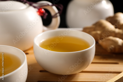Tray with oriental cups of ...