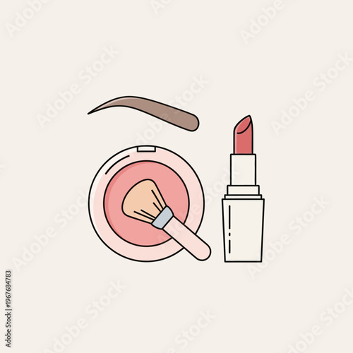 Blush lipstick and makeup brush.
