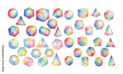 Watercolor gems and crystals collection a vibrant and colorful geometric arrangement